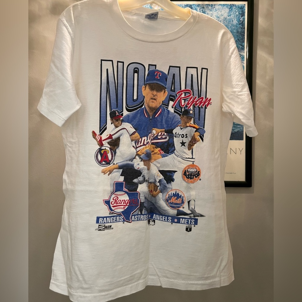 VTG MLB 90s NOLAN RYAN RANGERS ASTROS ANGELES METS T-SHIRT MEDIUM